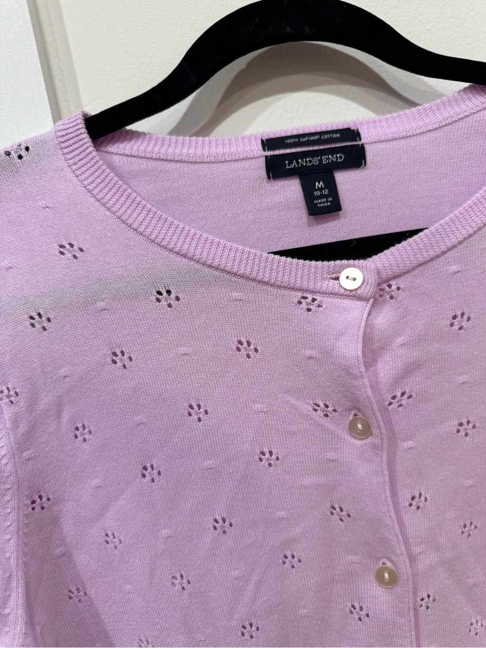 Lands' End Lavender Eyelet Cotton Cardigan